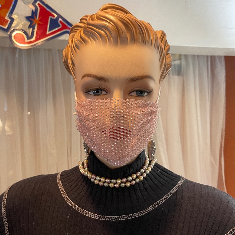 Pink Rhinestone Face Mask
